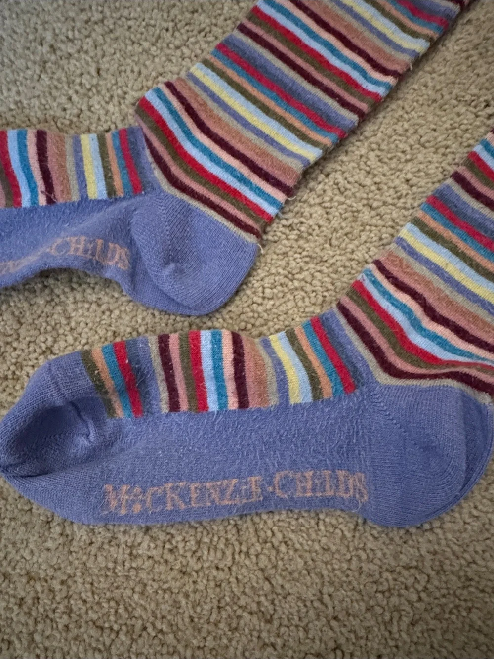 MacKenzie-Childs Vintage Striped Over-the-Knee Socks in Lavender and Multicolor